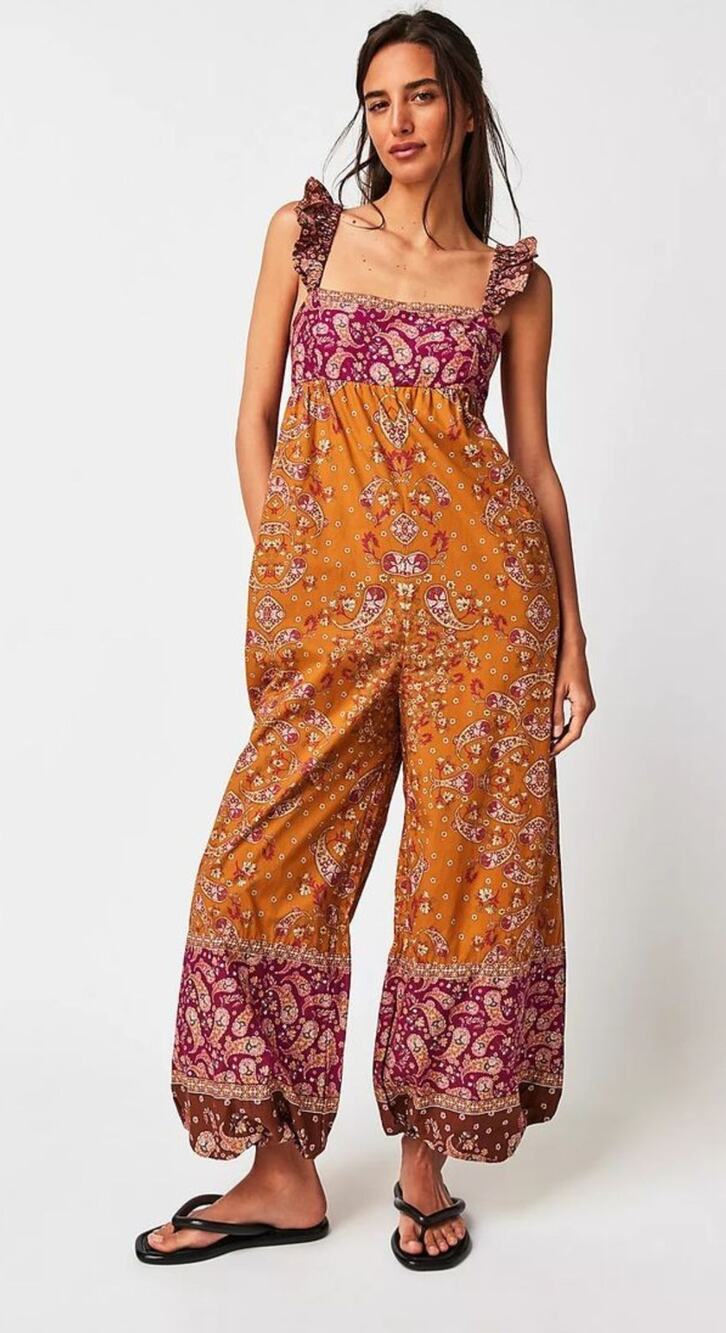 New FREE PEOPLE Bali Albright Jumpsuit $148 SMALL Gold Combo Paisley Boho